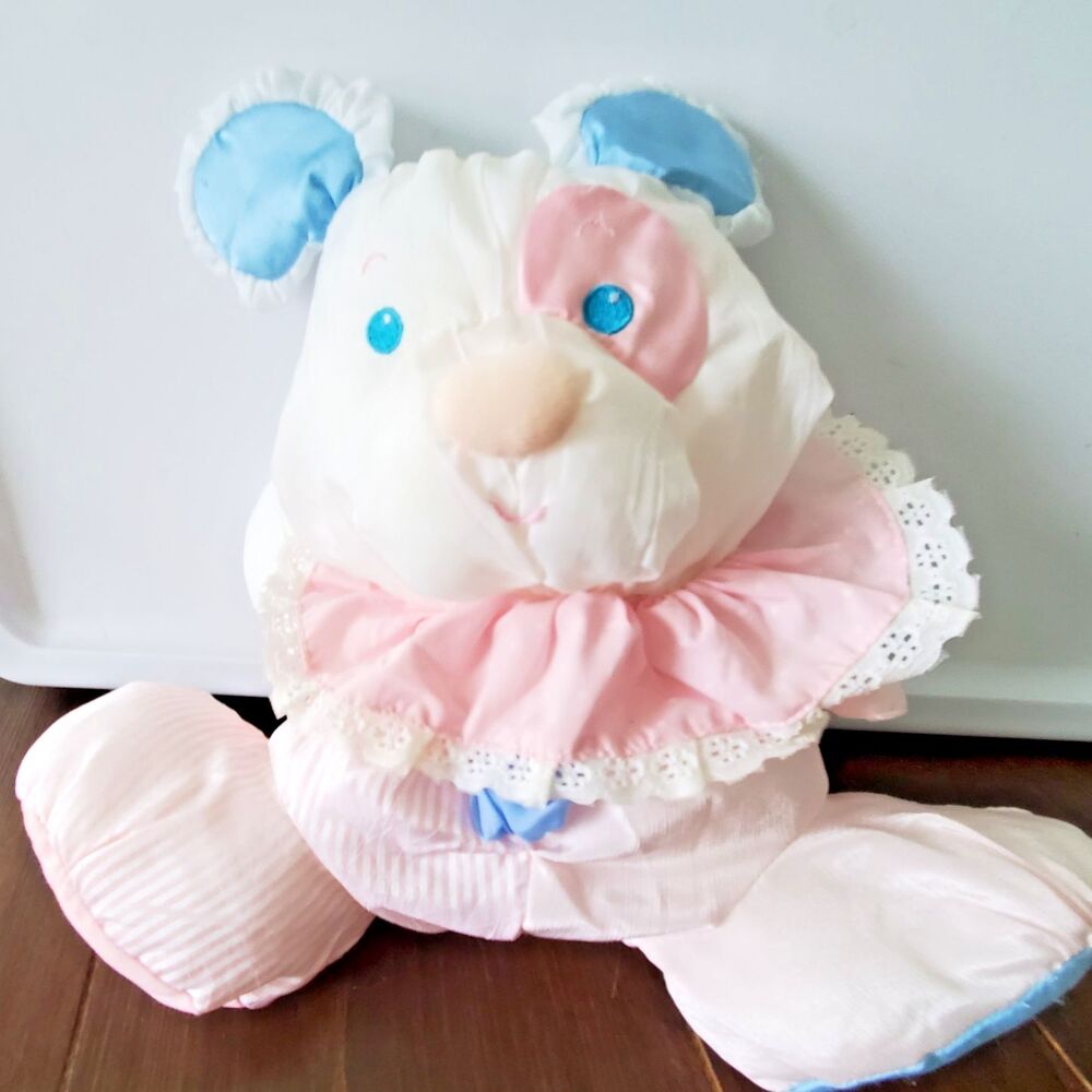 Fisher Price Puffalump Plush Puppy Dog 12" Pink Blue Rattle Parachute VTG 1988